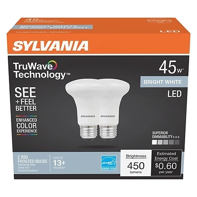 Sylvania 41153 LED R20 Bright White Light Bulb, 45W Equivalent