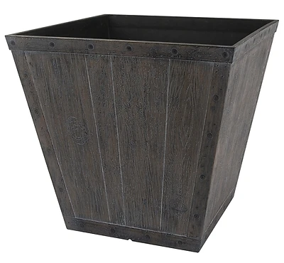 S161015-12064-a Square Whiskey Barrel Planter, 13.25 In H X 14.5 In W