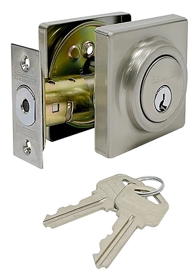 Deadbolt Single Cylinder Satin Nickel With Adjustable Latch And Brass Keys