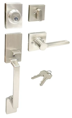 Lever Handle Set With Deadbolt, Adjustable Backset, 2 Keys, Model Hpx2s3bsr4h24