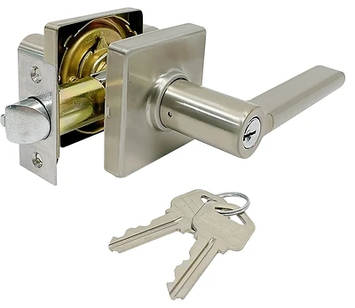 Lock Lever Entry Contemporary Satin Nickel Finish With Adjustable Latch
