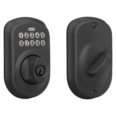 Schlage Plymouth Keypad Deadbolt In Matte Black - Model Be365vply622