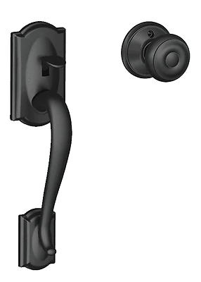Camelot Front Entry Handle Set With Georgian Knob In Matte Black Finish