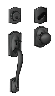 Schlage Camelot Matte Black Handleset With Single Cylinder Deadbolt And Plymouth Knob