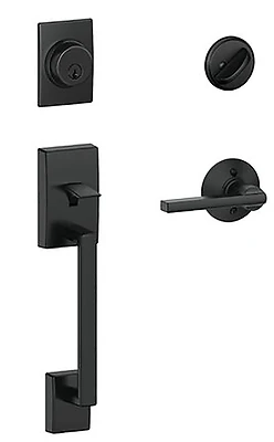 Century Matte Black Handleset With Single Cylinder Deadbolt And Latitude Lever
