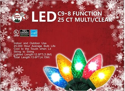 22557 Led Christmas Lights, Multi-color, Large Faceted Bulbs