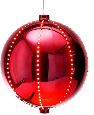 60831 Led Lighted Ornament, 6 In H, Round Bulb, Red With Music
