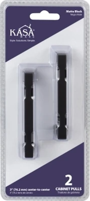 Kasaware 3-3/8 In. Matte Black Square Bar Pulls (2-pack) With 3 In. Center-to-center Screws