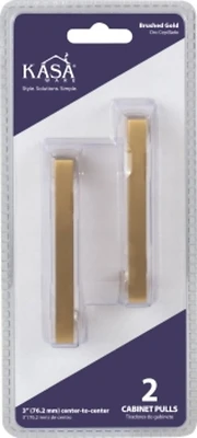 Kasaware Brushed Gold Square Bar Pulls, 3-3/8 In. Length, 2-pack, Model K7063bg-2