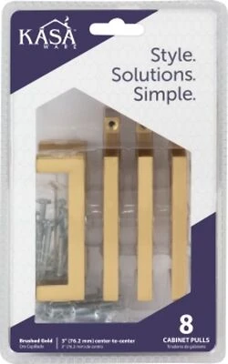 Kasaware Brushed Gold Square Bar Pulls, 3-3/8 In. Length, 8-pack, Model K7063bg-8