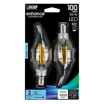 100 Watt Equivalent Led Filament Bulb, 5000k Daylight, Bent Tip Design