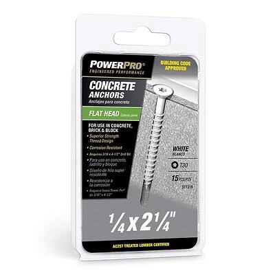 Hillman 377319 Power Pro Concrete Screw Anchor, 1/4 In. x 2-1/4 In., 15 Pack