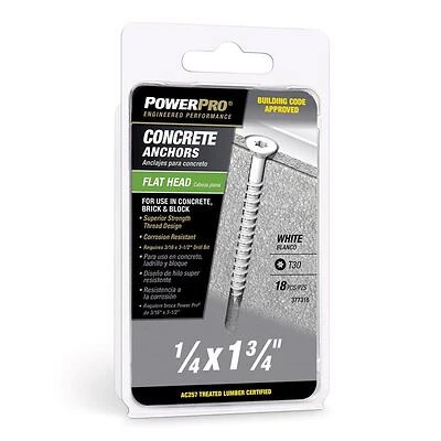 Hillman 377318 Power Pro Concrete Screw Anchor, 1/4 In. x 1-3/4 In., 18 Pieces