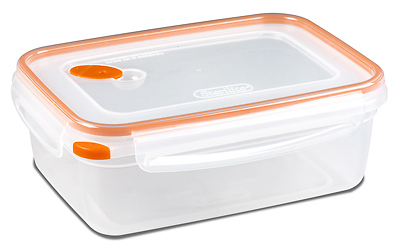 Ultra-Seal Food Container, Rectangle, Clear/Tangerine, 8.3-Cups