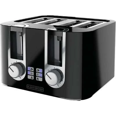 Black & Decker TR0045B 4-Slice Toaster, Black, Extra Wide Slots