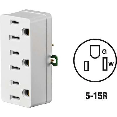 Leviton C22-00698-00W 3-Outlet Tap Adapter, 15A 125V, Grounding