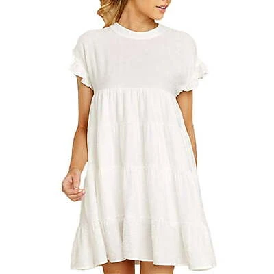 European And American Ladies Round Neck Wide Hem Loose Ruffled Cake Dress