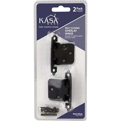 Kasaware Matte Black Self-Closing Overlay Cabinet Hinges, 2-Pack