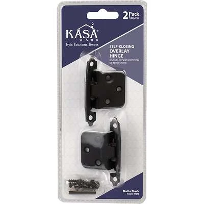 Kasaware 3/8 In. Matte Black Self-closing Inset Hinges (2-pack) With Screws & Bumpers