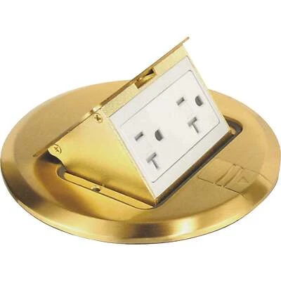 Brass Round Floor Box Outlet Kit 5.6 In. X 5.9 In. Single Gang
