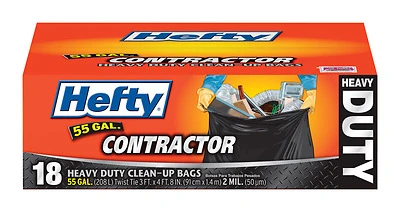 Hefty Contractor 55 gal. Trash Bags Twist Ties 18 pk