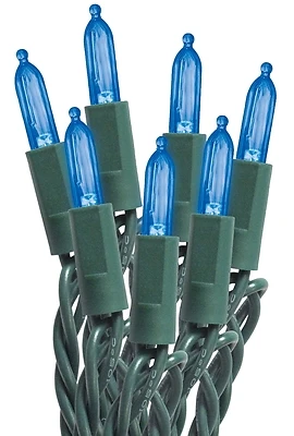 50 Count Mini Led String Lights, Blue C6 Bulbs On Green Wire