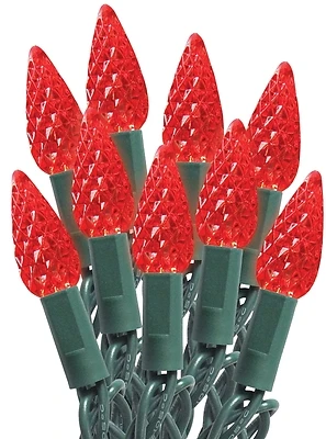 C6 Led Light Cord Spool, 100 Red Bulbs On Green Wire, 20,000 Hours