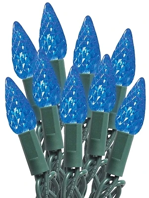 C6 Led Light Cord Spool, 100 Blue Bulbs On Green Wire, 20,000 Hours