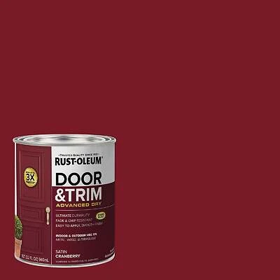 Door and Trim Paint, Interior/Exterior, Water Based, Satin Cranberry, Quart
