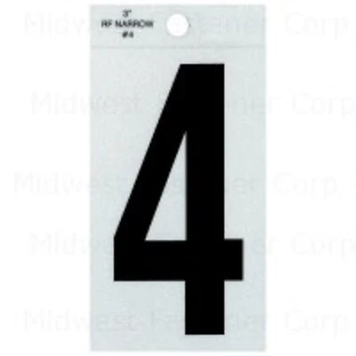 3" - 4" Straight Narrow Black Reflective Numbers For Address Display