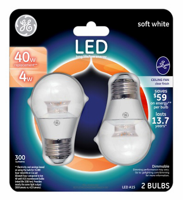 LED Light Bulbs, Clear, Dimmable, 300 Lumens, 4-Watt, 2-Pk.