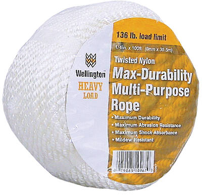 1/4-inch X 100-foot Silvery White Nylon Rope For Versatile Use