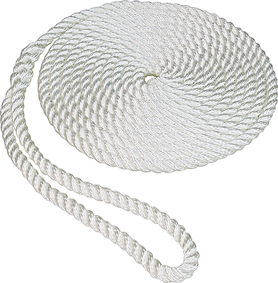 Twisted Nylon Dockline, White, 1/2 In. x 15 Ft.