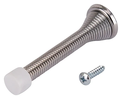 Heavy Duty Chrome Spring Door Stop With Rubber Bumper Tip - Model H62-b042-ps