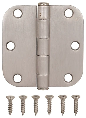 5/8 Inch Round Corner Satin Nickel Door Hinge - Steel Construction, 5 Knuckles