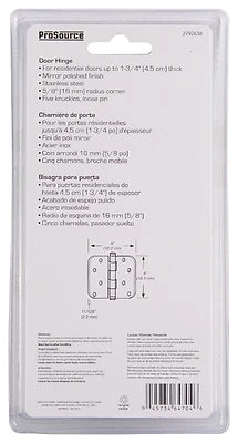 4x4 Inch Polished Stainless Steel Door Hinge With 5/8 Inch Radius Corners
