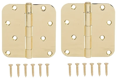 4x4 Inch 5/8 Radius Door Hinge, Brass Finish, Steel Construction
