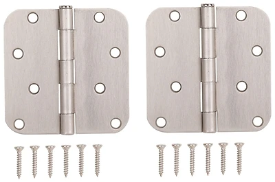4x4 Inch 5/8 Round Door Hinge, Satin Nickel Finish, Steel Construction