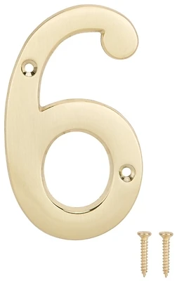 House Number 6 Satin Brass 4 Inch - Enhanced Visibility For Address Display