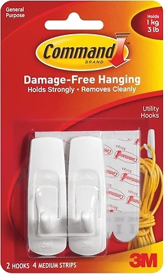 Medium Utility Hooks With Strips - White - Model 17001