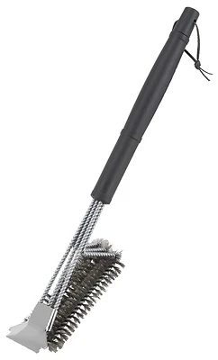 Premium Grill Brush, 6 In L X 3 In W, Stainless Steel Bristles, 17 In Long