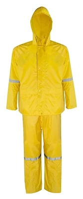 3-piece Yellow Rain Suit, Xxl, Waterproof, Adjustable Cuffs & Reflective Tape