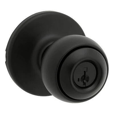 Kwikset Polo Keyed Entry Door Knob, Matte Black, Adjustable Backset