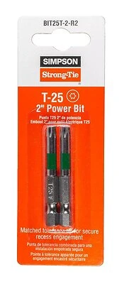 Simpson Strong-tie T25 6-lobe Power Bit Driver, 2 Inch Length, Industrial Grade