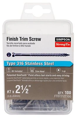 Simpson Strong-tie Finish Trim Screw T10 No. 7 X 2-1/2 Inch - High Performance Fastening Solution