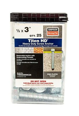 Titen Hd Screw Anchor 1/2 Inch X 3 Inch - High Strength For Concrete & Masonry