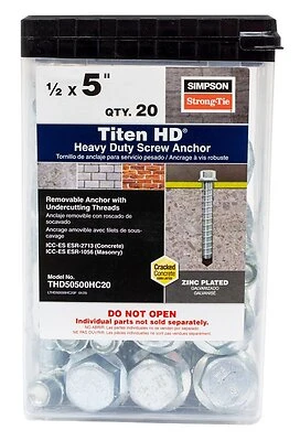 Titen Hd Screw Anchor 1/2 Inch X 5 Inch - High Strength For Concrete & Masonry