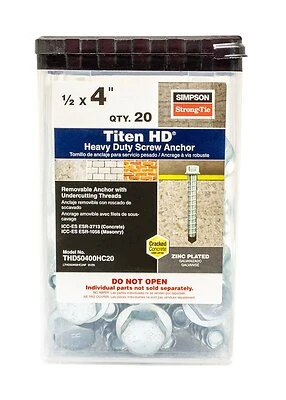 Titen Hd Hex Anchor Screw 1/2 Inch X 4 Inch