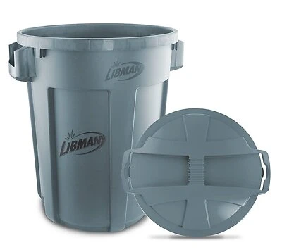 1464 32 Gallon Trash Can With Snap-on Lid, Durable Polyethylene, Gray