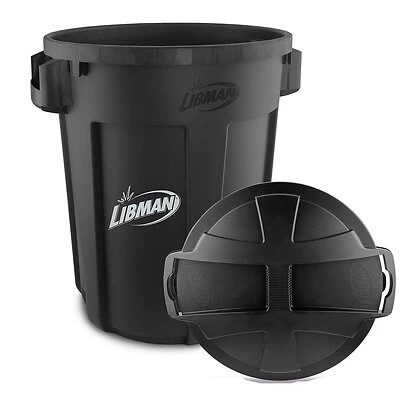 1385 32 Gallon Trash Can With Snap-on Lid, Durable Polyethylene, Black